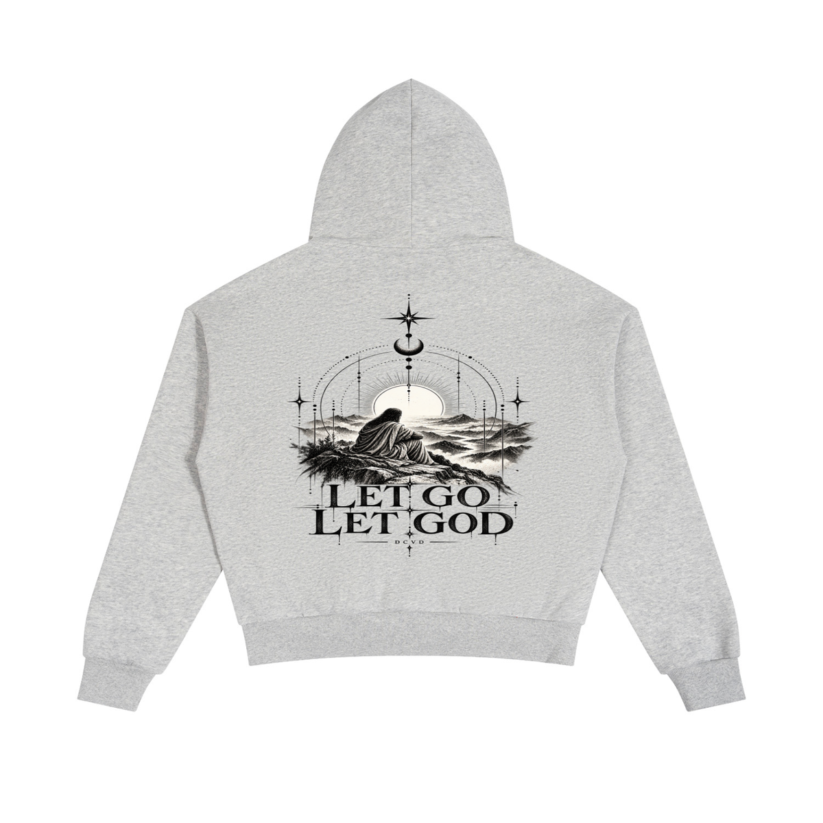Unisex Boxy Fleece Piping Full Zip Hoodie LET GO , LET GOD