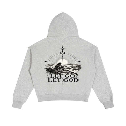 Unisex Boxy Fleece Piping Full Zip Hoodie LET GO , LET GOD