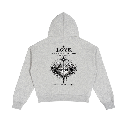 Unisex Boxy Fleece Piping Full Zip Hoodie JOHN 15:12