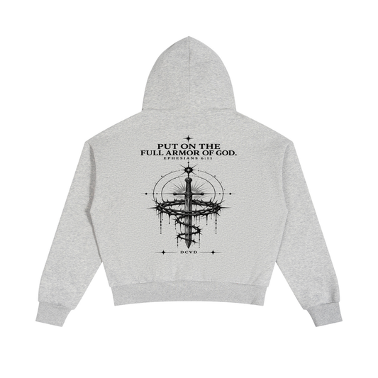 Unisex Boxy Fleece Piping Full Zip Hoodie EPHESIANS 6:11