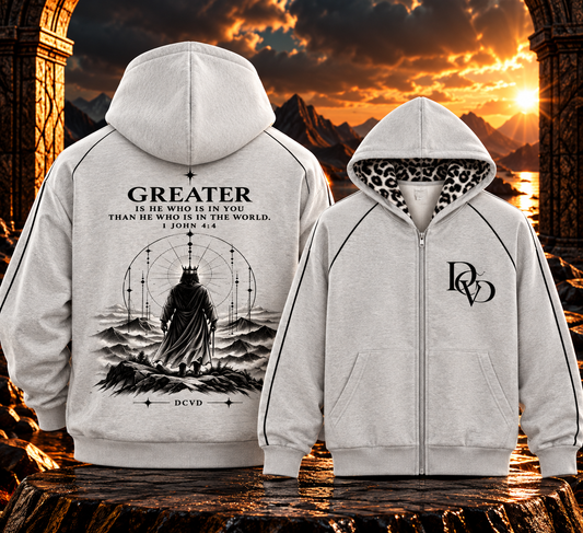 Unisex Boxy Fleece Piping Full Zip Hoodie 1 JOHN 4:4