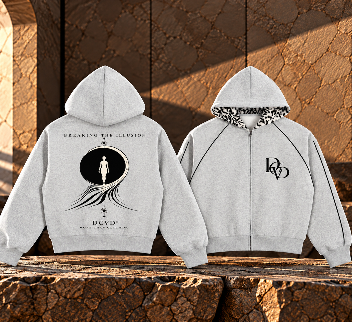 Unisex Boxy Fleece Piping Full Zip Hoodie BREAK THE ILLUSION