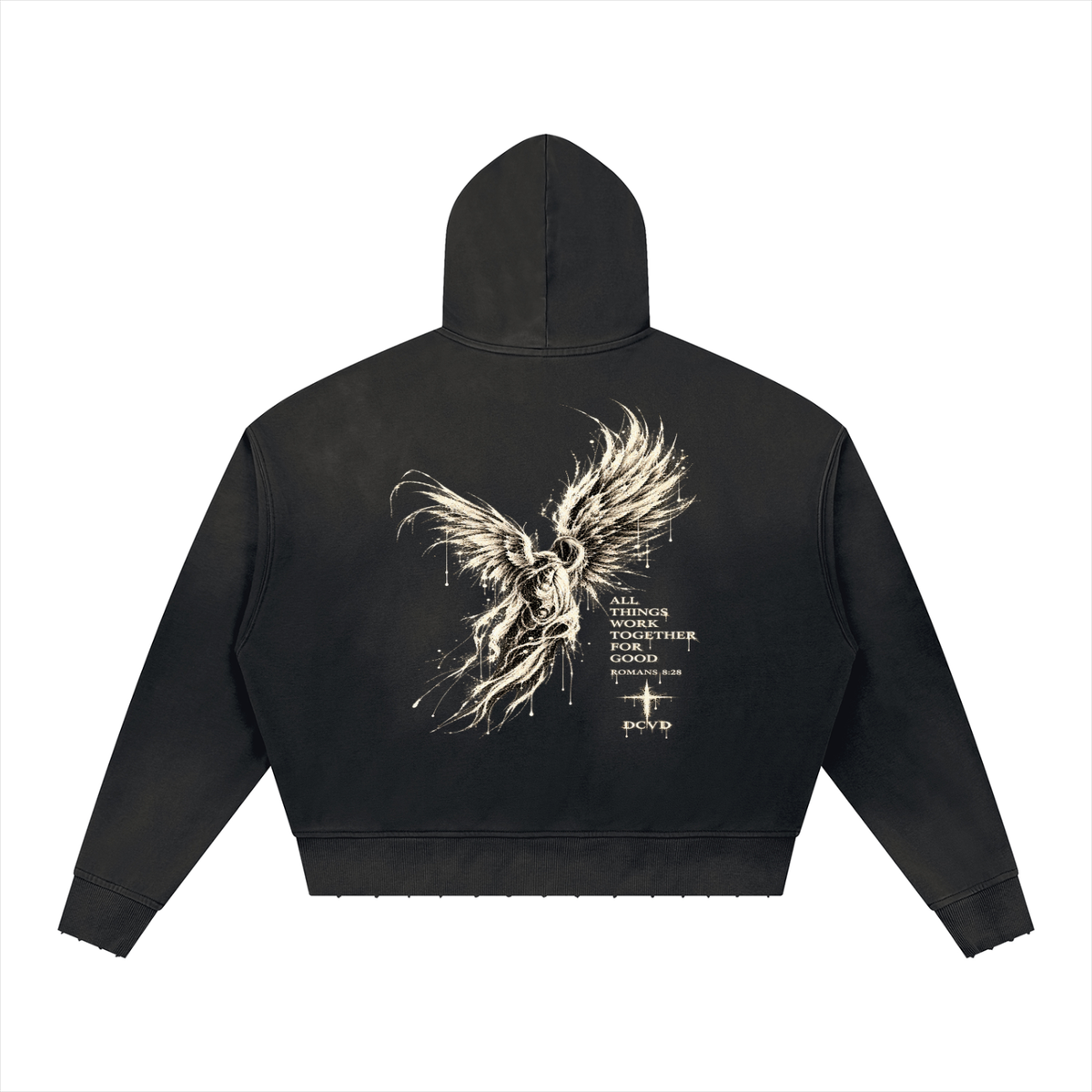 Unisex Sunfade Distressed Boxy Hoodie ROMANS 8:28