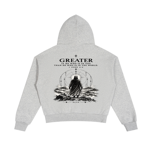 Unisex Boxy Fleece Piping Full Zip Hoodie 1 JOHN 4:4