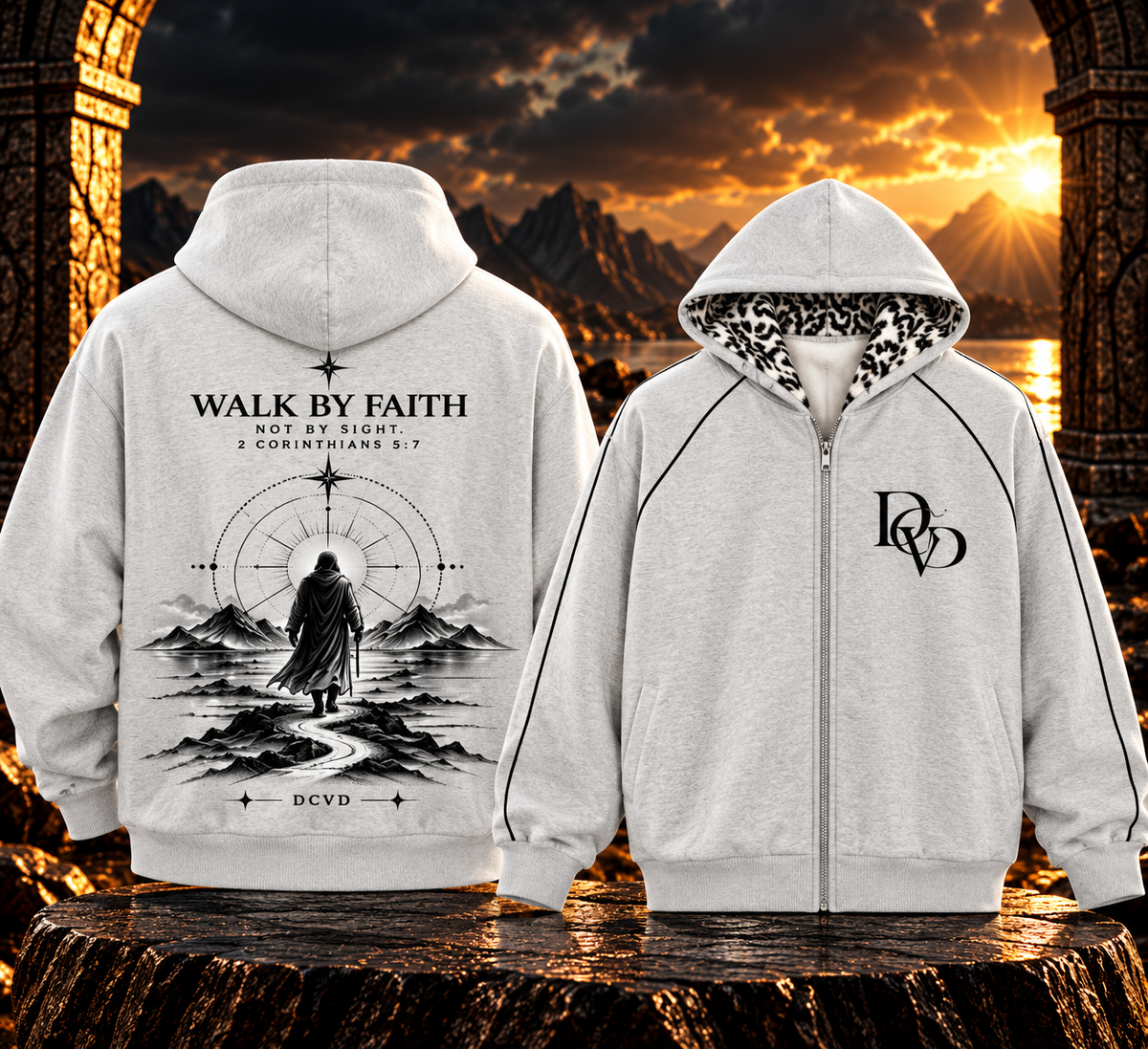 Unisex Boxy Fleece Piping Full Zip Hoodie 2 CORINTHIANS 5:7