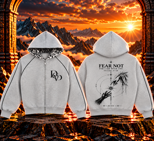 Unisex Boxy Fleece Piping Full Zip Hoodie  ISAIAH 41:10