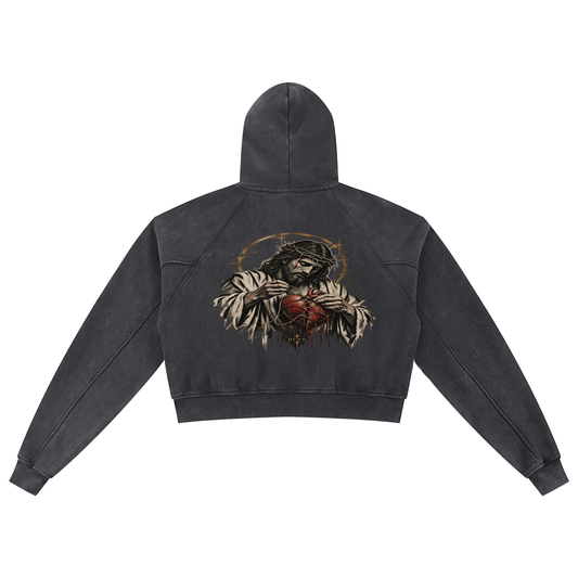 Snow Washed Cropped Hoodie HEALEDHEART