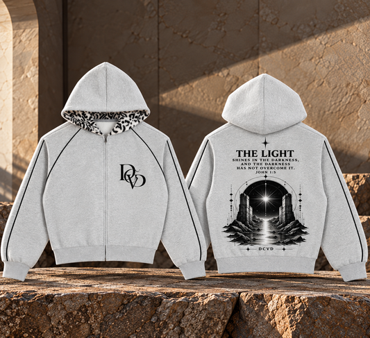 Unisex Boxy Fleece Piping Full Zip Hoodie  JOHN 1:5