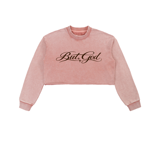 Snow Washed Raw Edge Cropped Sweatshirt But, God