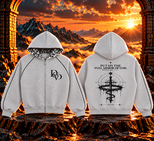 Unisex Boxy Fleece Piping Full Zip Hoodie EPHESIANS 6:11
