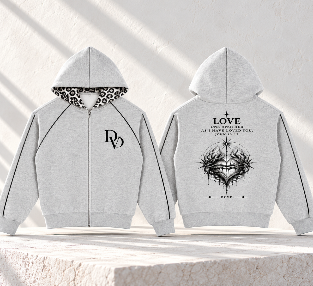 Unisex Boxy Fleece Piping Full Zip Hoodie JOHN 15:12