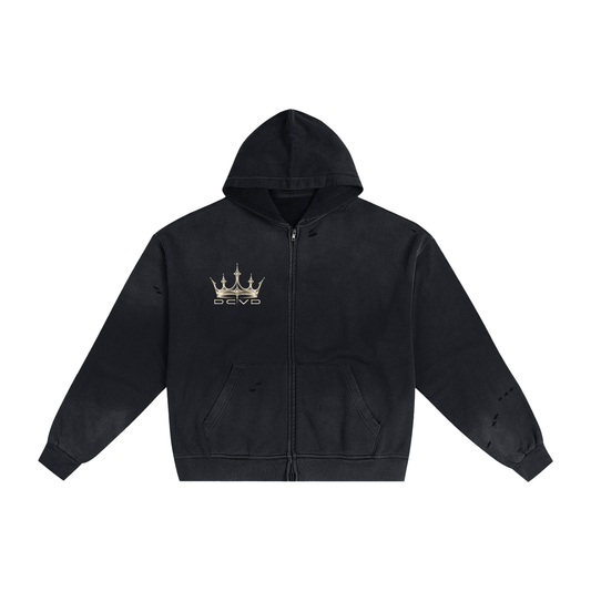 Hand-Frayed Sunfade Zip Hoodie