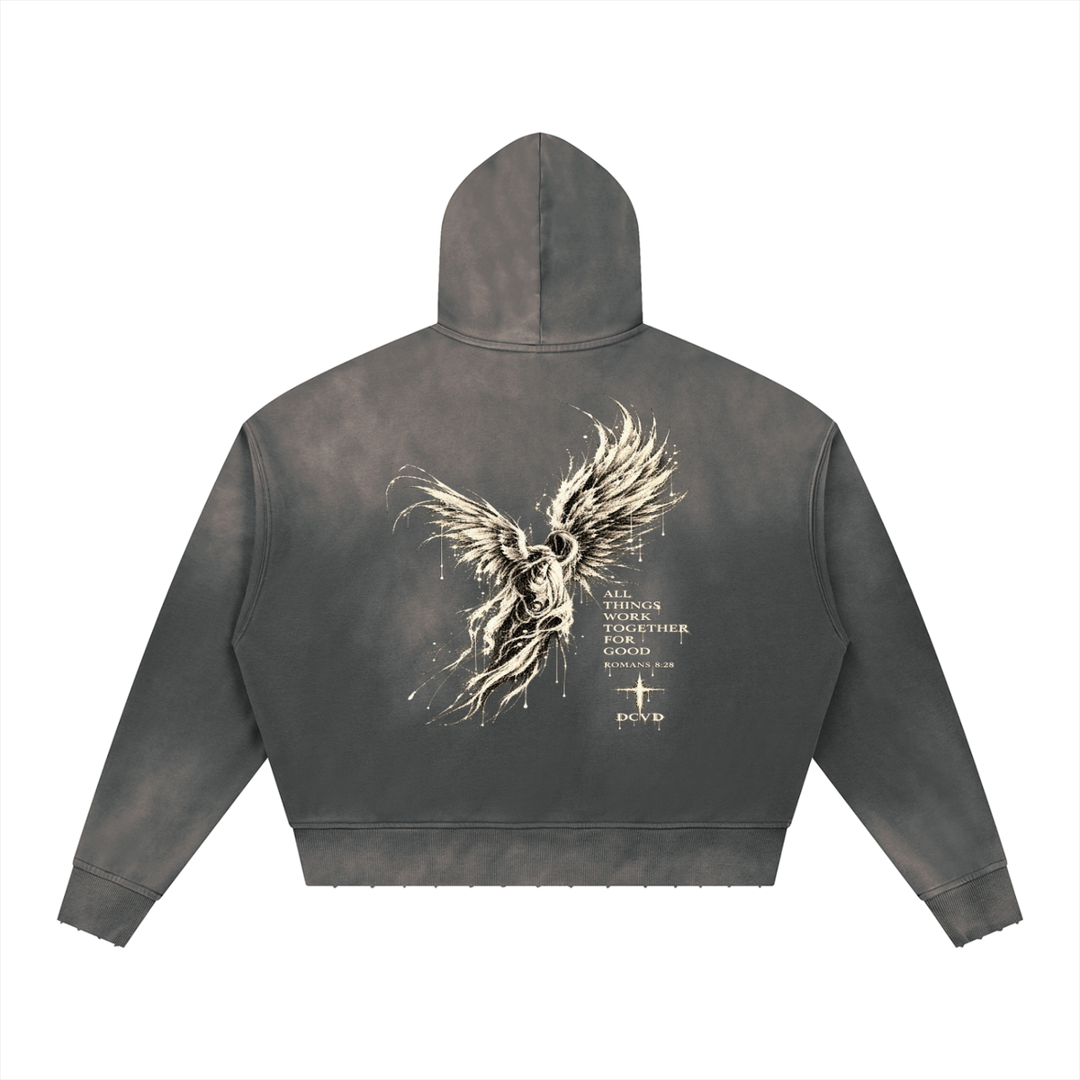 Unisex Sunfade Distressed Boxy Hoodie ROMANS 8:28