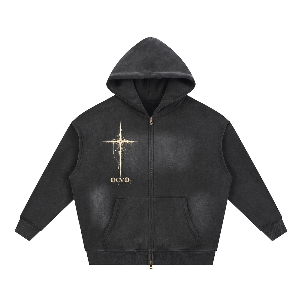 Sunfade Two-way Zipper Boxy Fleece Hoodie PSALM 34:7