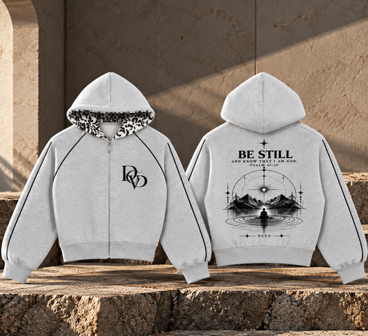 Unisex Boxy Fleece Piping Full Zip Hoodie PSALM 46:10