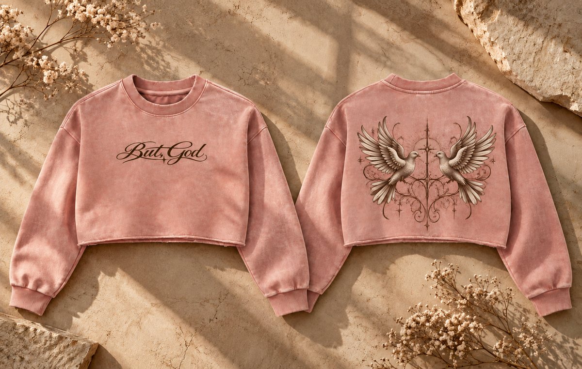 Snow Washed Raw Edge Cropped Sweatshirt But, God