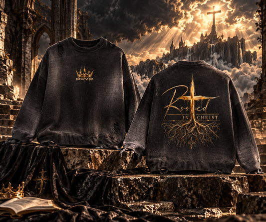 Sun Fade Distressed Ripped Crewneck sweater ROOTED